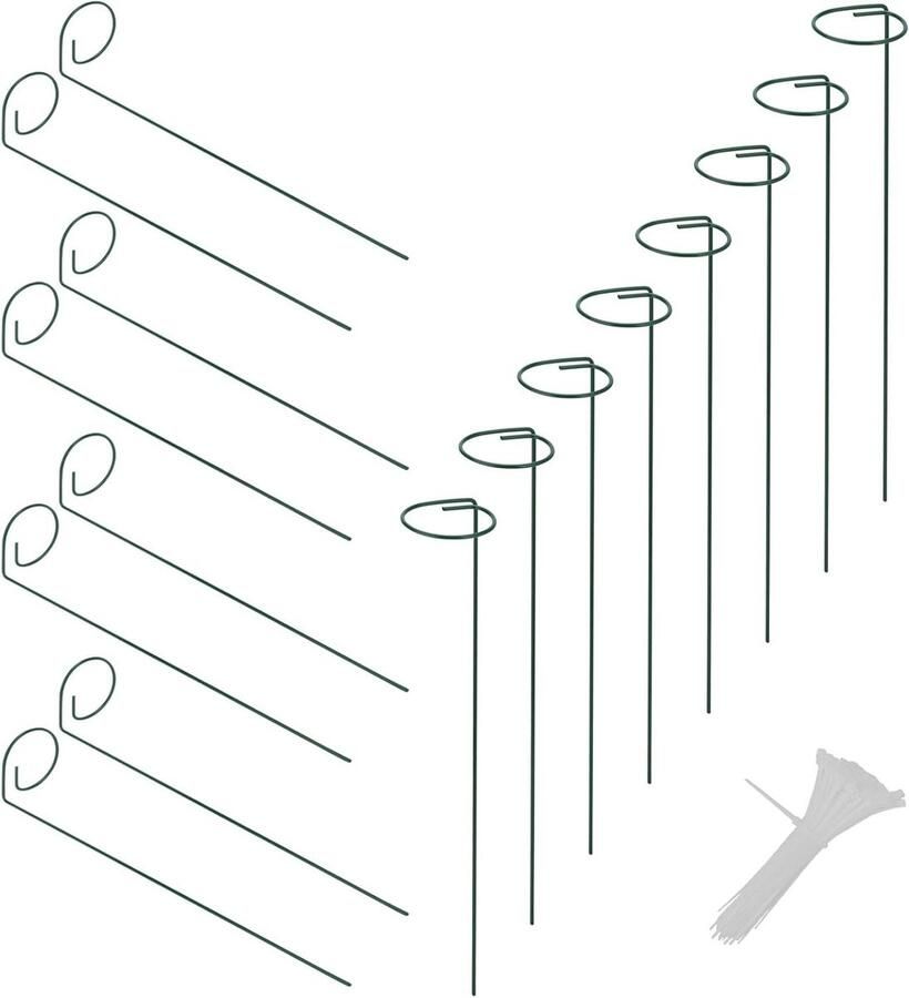 Plantensteunpalen 16 stuks 40 cm enkele stam Tuin metalen plantensteun ringkooi 10 cm kabelbinders Bloem orchidee roos pioen plantensteun halfronde