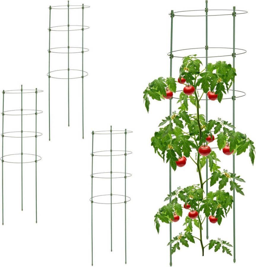 Plantensteunen met ringen Ronde plantensteun 91 cm Klimplanten tomaten komkommers Set van 4 Groen plantensteunen met ringen