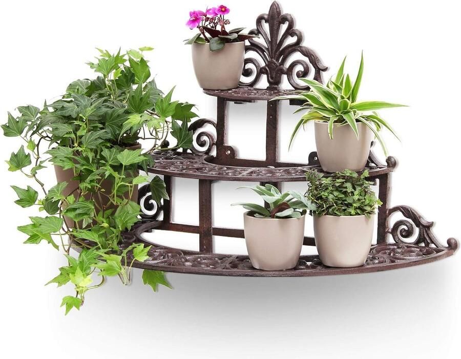 Plantentrap 3 etages gietijzer rond Binnen en buiten HBD: 34 x 54 x 29 cm Plantenrek metaal brons
