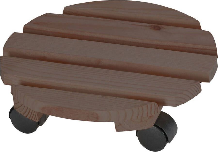 Merkloos Sans marque 1x Plantenonderzetter multiroller beukenhout donkerbruin rond 30 x 30 cm voor harde vloeren 100 kg Woonaccessoires decoratie houten planken trolley voor kamerplanten