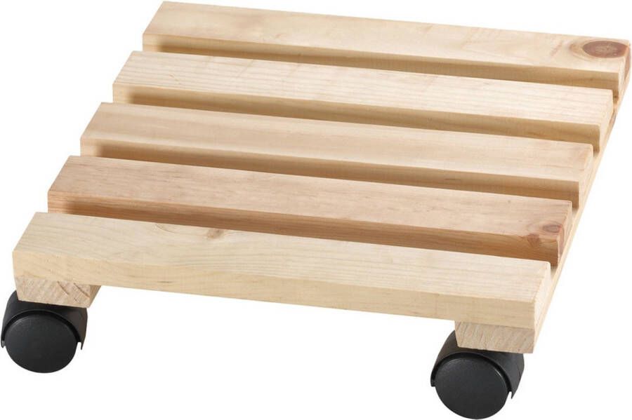 Merkloos Sans marque 1x Plantenonderzetter multiroller beukenhout naturel vierkant 30 x 30 cm voor harde vloeren 100 kg Woonaccessoires decoratie houten planken trolley voor kamerplanten