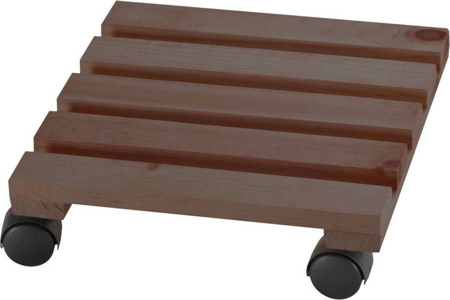 Merkloos Sans marque 1x Plantenonderzetter multiroller beukenhout donkerbruin vierkant 30 x 30 cm voor harde vloeren 100 kg Woonaccessoires decoratie houten planken trolley voor kamerplanten