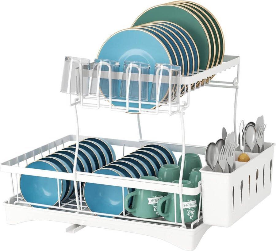 Plastic afdruiprek bestekhouder & afdruipbak uitbreidbaar roestvrij staal keuken wit
