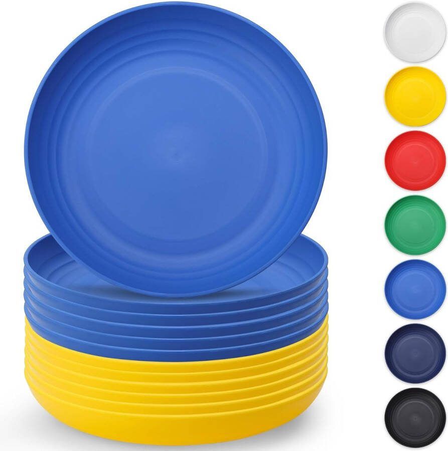 Plastic bordenset 12-delig 23 cm UKR kleur herbruikbaar onbreekbare platte borden saladeborden pastakommen servies gemakkelijk te dragen voor picknick camping tuin buiten