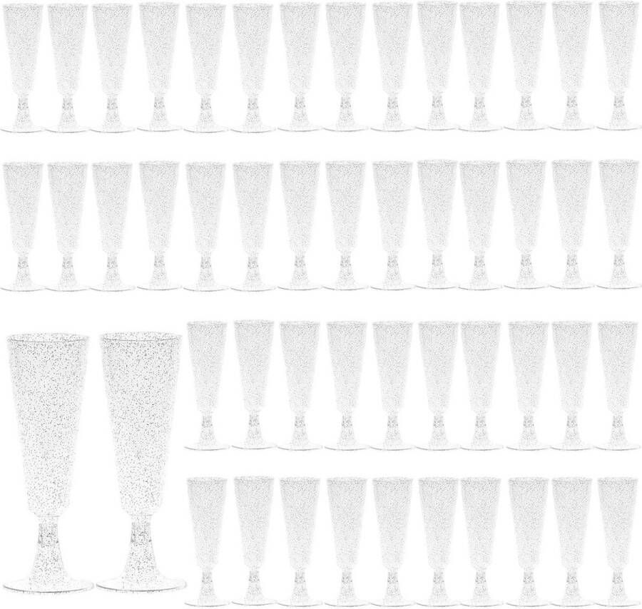 Plastic Champagne Glazen Set Herbruikbaar 150ml Zilver Glitter Champagneglazen 50 ST voor Picknick Bruiloften Verjaardagen Partijen