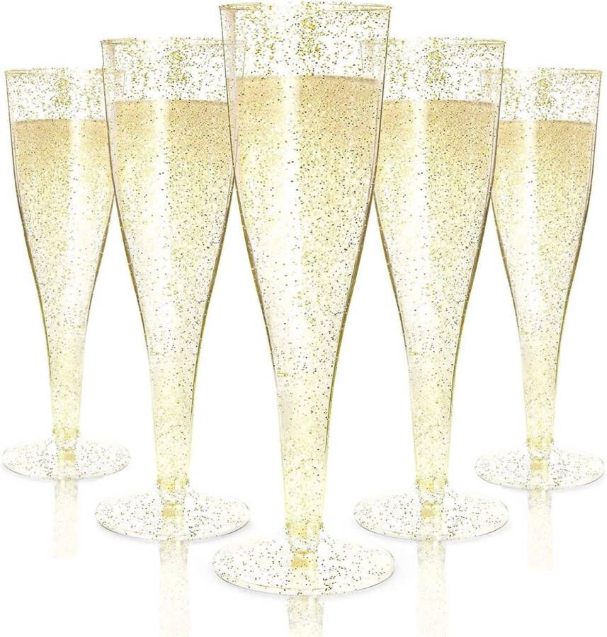 Plastic Champagnefluiten 150 ml Gouden Glitter Set van 54 Stuks Herbruikbare Champagneglazen voor Feesten Tuin Bruiloft Verjaardag 5 x 17 cm