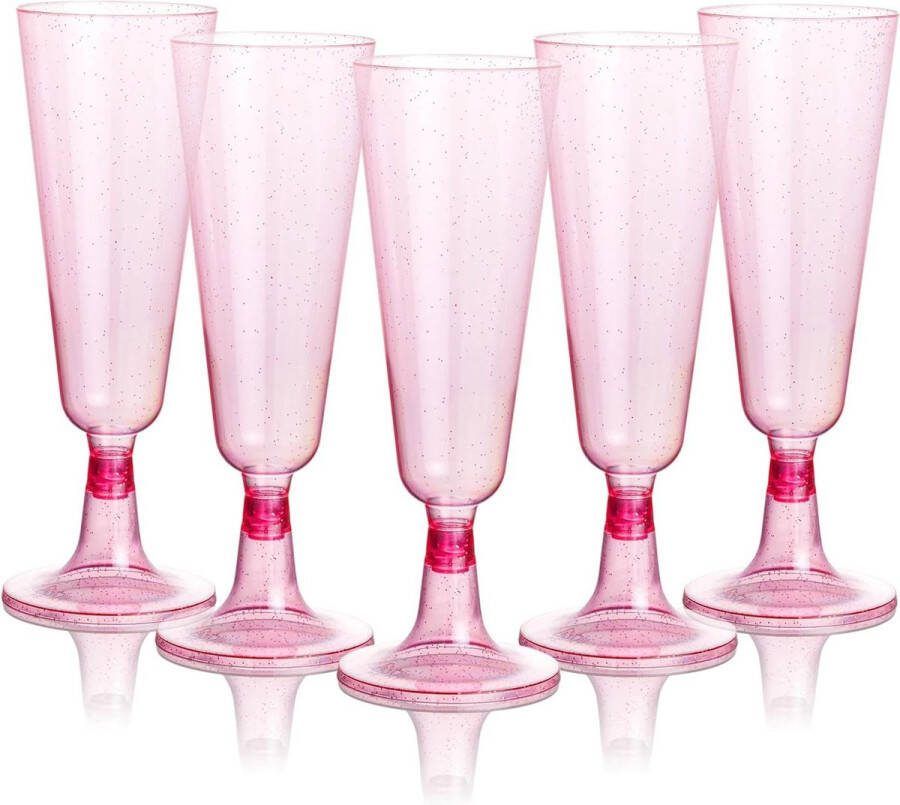 Plastic Champagneglazen Roze Glitter 150ml Herbruikbare Glazen voor Bruiloften Verjaardagen Kerstmis & Feesten Cocktails Dessert