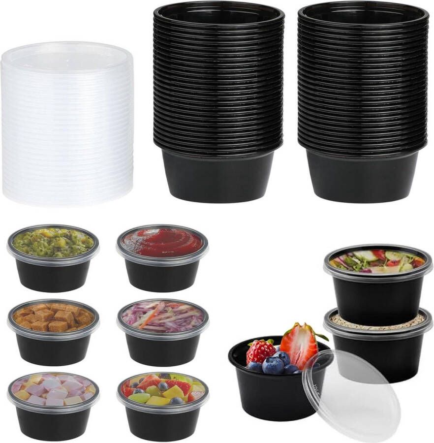 Plastic Containers Met Deksel 50 ml 50 Stuks Herbruikbare Potjes Lekvrije Voedselopslag Afhaalmaaltijden Dips Salades Magnetron Bestendig magnetron bakjes met deksel
