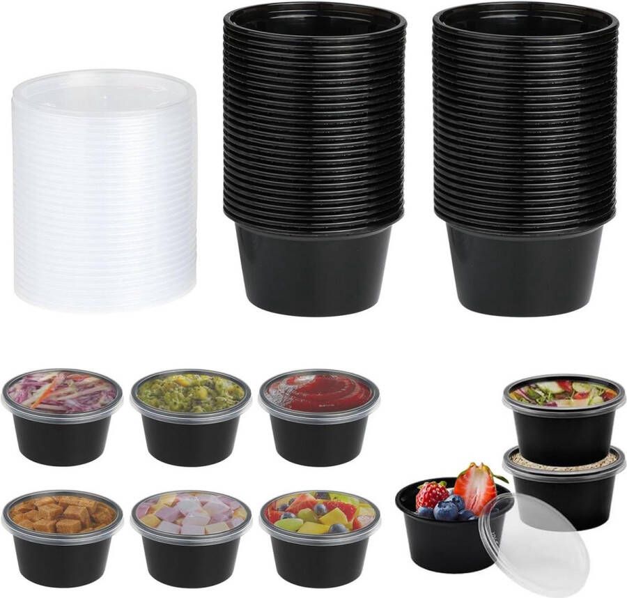 Plastic containers met deksels 50 stuks 100 ml herbruikbare potjes voedselopslag afhaalmaaltijden dips salades magnetronbestendig Meal prep bakjes