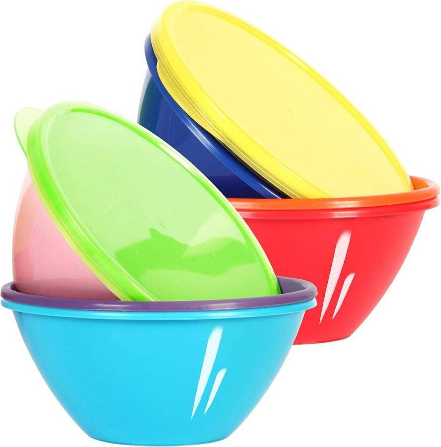 Plastic Kommen 1L Met Deksels Ontbijtgranen Soepkommen Set Grote Granen Kommen Voor Mixen Salade & Fruitschaal 9 Stuks (Rainbow)