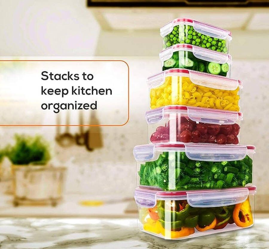 Plastic luchtdichte voedselopslagcontainers 24 stuks (12 containers en 12 deksels) Plastic voedselcontainers met deksels voor keuken en bijkeuken lekvrij (rood)