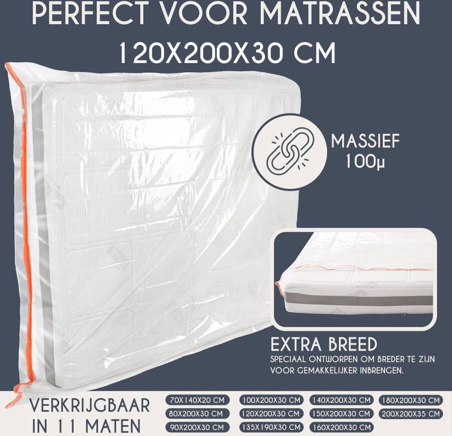 Plastic Matrashoes 120x200 cm (Dikte 30 cm) Bescherm uw matras Matrashoes Perfect voor opslag verhuizing Met rits