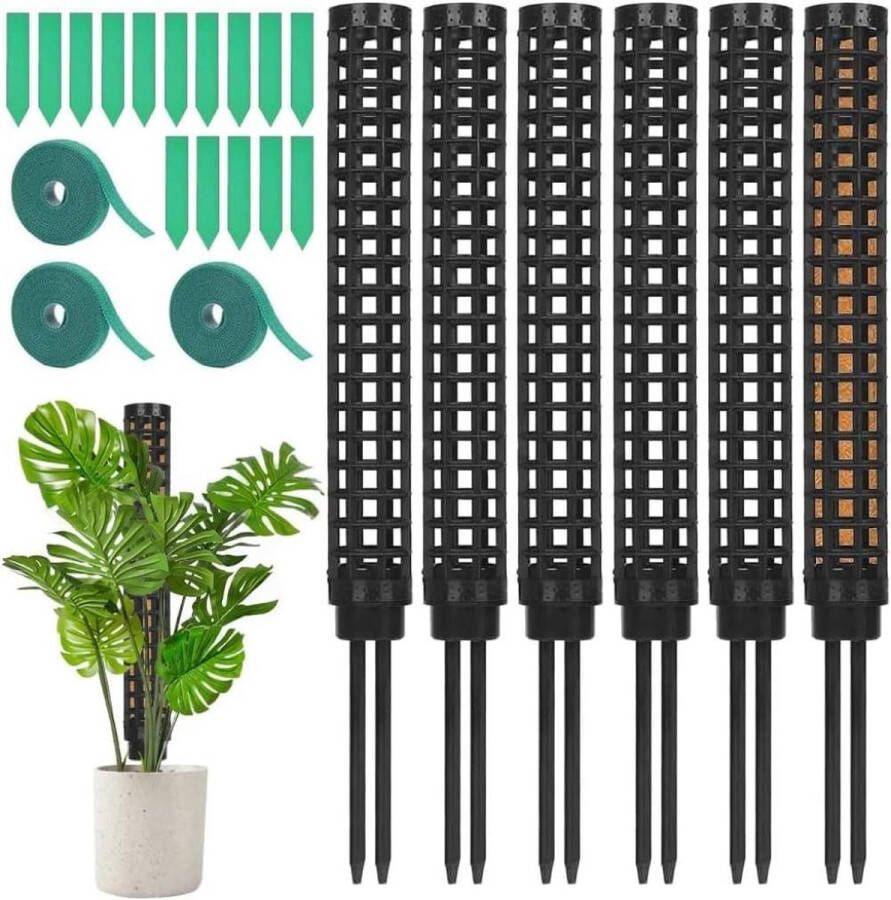 Plastic mosstokken 25 cm holle steunpalen- stapelbaar- 6 stuks met plantenlabels- rolbanden- klimplanten binnen buiten