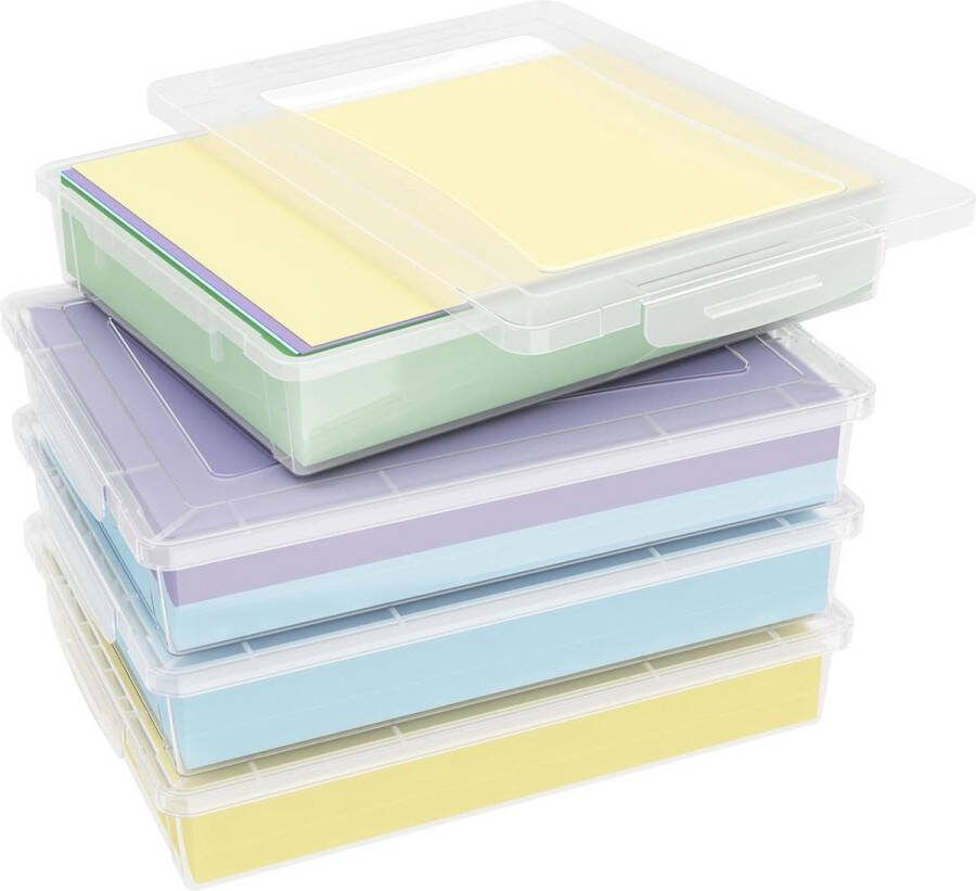 Plastic multifunctionele opbergdoos met vergrendelde deksels A4 papier opslag klaslokaal organisatie knutselspullen en documenten opslag
