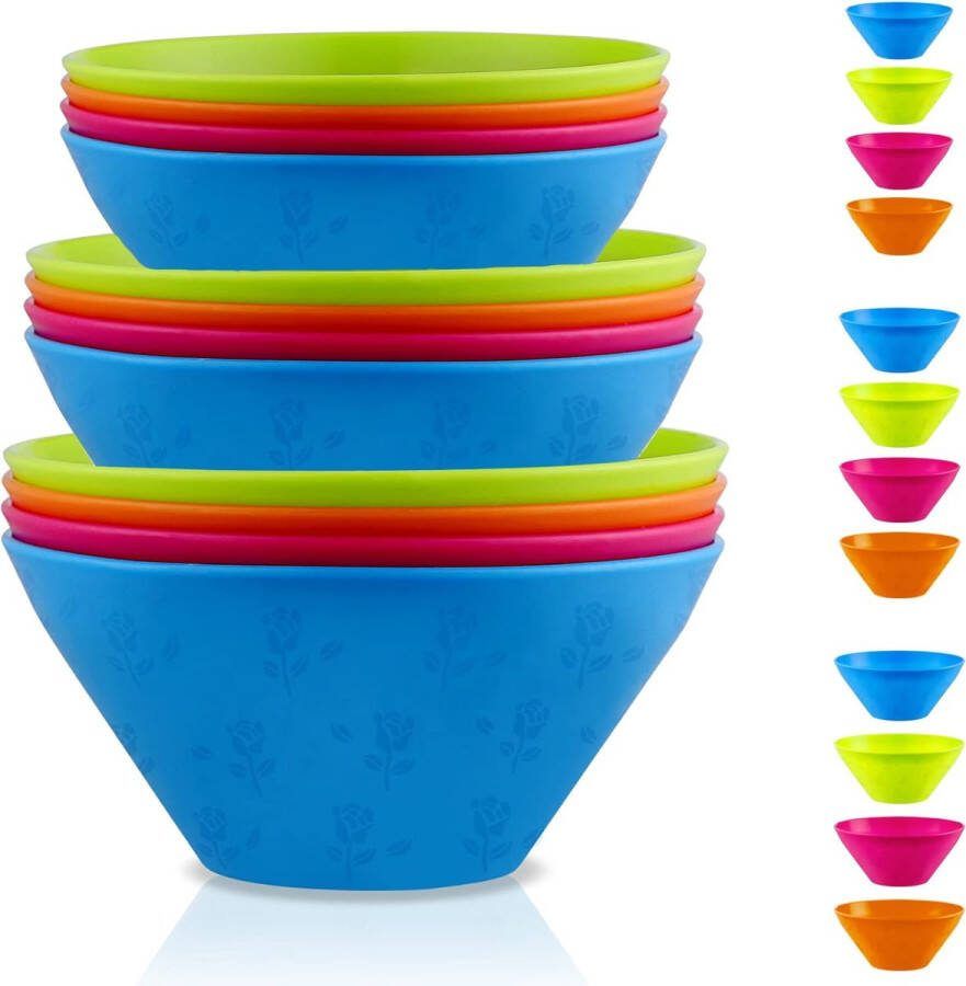 Plastic ontbijtkom set van 12 3 maten 400 600 750 ml onbreekbare herbruikbare lichtgewicht kom soepkom voor universeel gebruik BPA-vrij