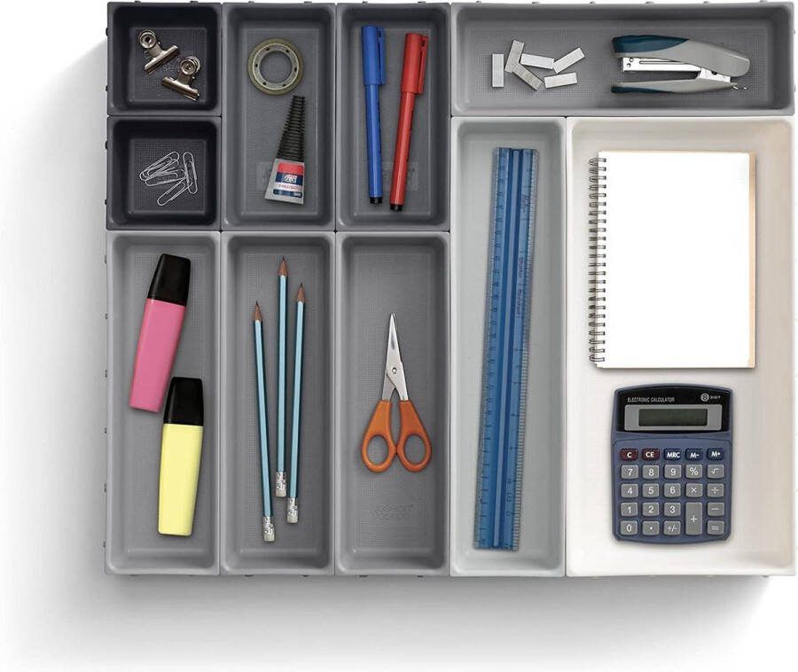 Plastic Opbergbakjes Cosmetica Make-Up Briefpapier Keukengerei Lade Organiser Grijs Set van 10 Blox