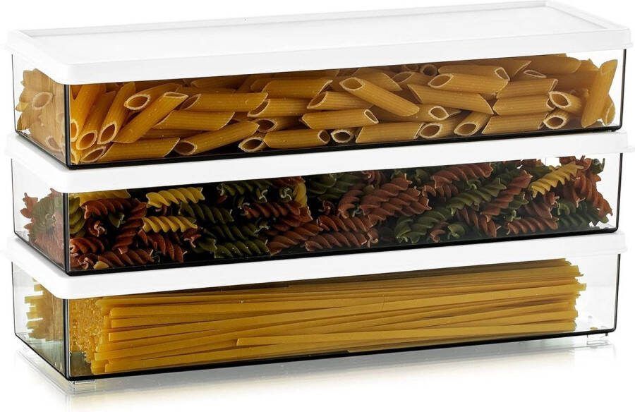 Plastic pasta-opslag luchtdichte spaghettipot pastacontainers duurzame voedselopslagcontainers Stapelbaar 3 stuks Voorraadkast koelkast luchtdichte opbergbox