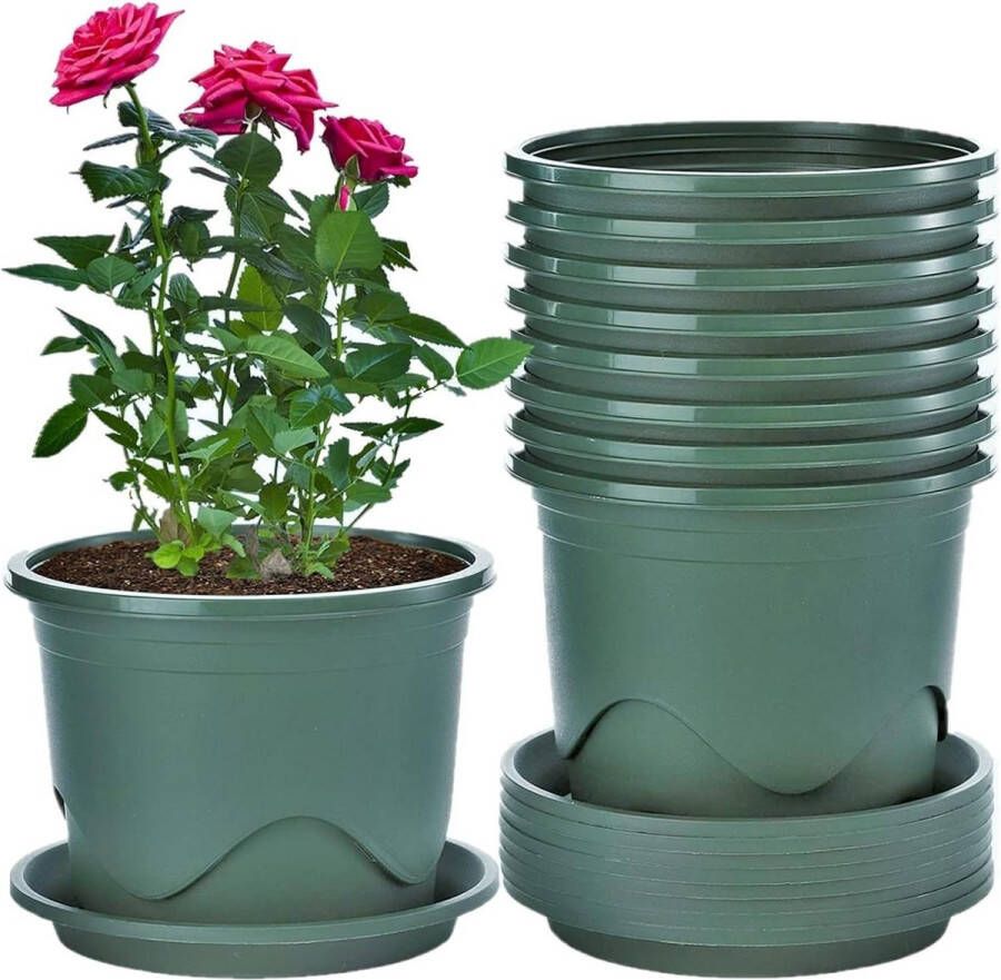 Plastic Plantenpotten 16 cm Bloempot voor Bonsaiplanten Tuinplantcontainer met Schotel 6 Stuks (Groen) Bloempot