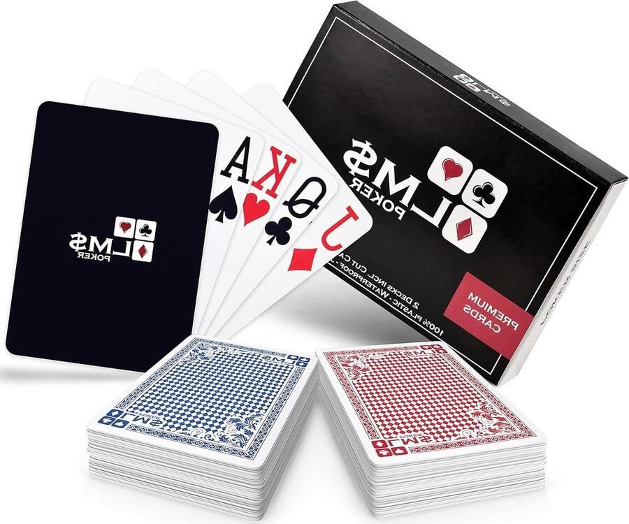 Plastic Poker Kaarten 2 Sets van 54 kaarten Blauw en Rood Waterdicht en Stabiel Professionele Speelkaarten in Casinokwaliteit met Cut Card Pokerset