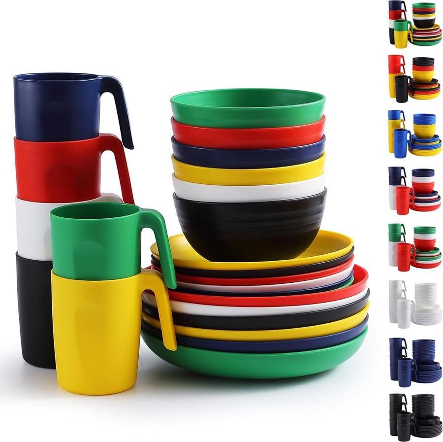 Plastic servies sets 24pcs voor 6 herbruikbare borden en kommen schotel set omvatten diner borden dessert bord ontbijtgranen kommen kopjes voor thuis tuin picknick camping
