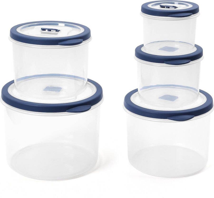 Plastic voedselopslagcontainers met deksels [set van 5] Ronde luchtdichte containerset met stoomopeningen koelkast vriezer magnetron en vaatwasserbestendig BPA-vrij