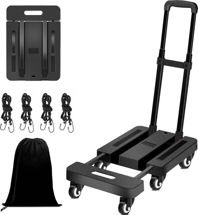 Platformwagen inklapbaar transportwagen 227 kg bagagetransportwagen met 6 wielen en 4 spanbanden voor bagage reizen winkelen verhuizing en kantoor