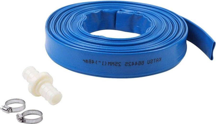 Platte afvoerslang 20 m x 25 mm geschikt voor dompelpompen vijvers tuinirrigatie