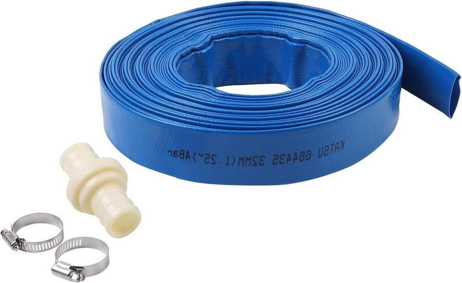 Platte afvoerslang 20 m x 32 mm geschikt voor dompel- en andere waterpompen vijvers tuinirrigatie