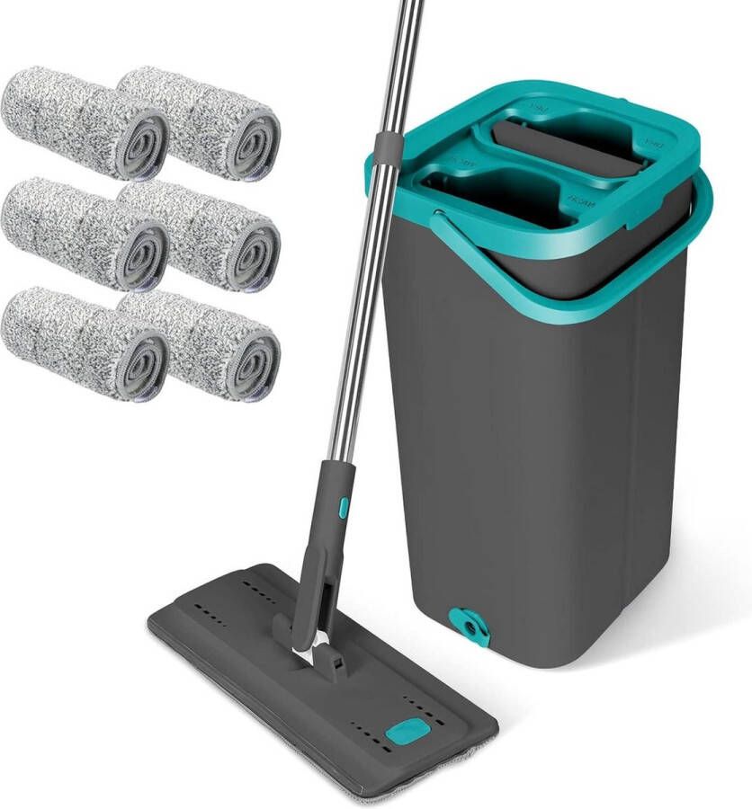 Platte dweil en emmerset microvezel platte dweilen met roestvrijstalen handvat laminaat en tegel reiniging met 6 wasbare pads Mop