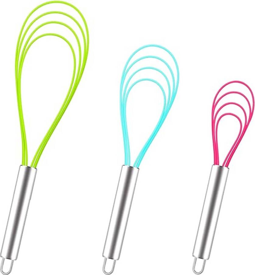 Platte garde siliconen keuken eiersaus garde 3 stuks 8 '' 10 '' 12 '' hittebestendige mini garde voor mengen kloppen roeren