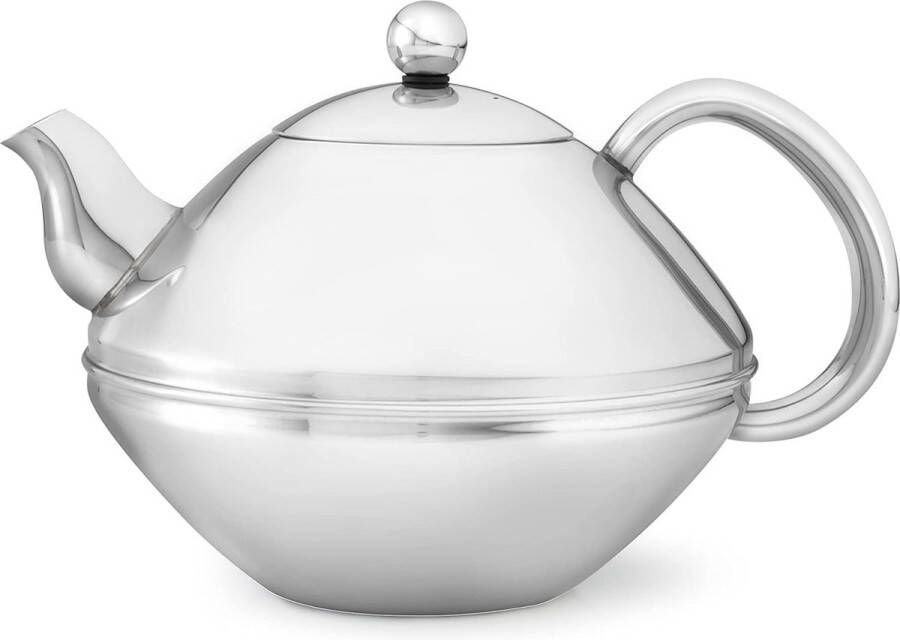 Platte glanzende dubbelwandige RVS theepot 1 4 liter