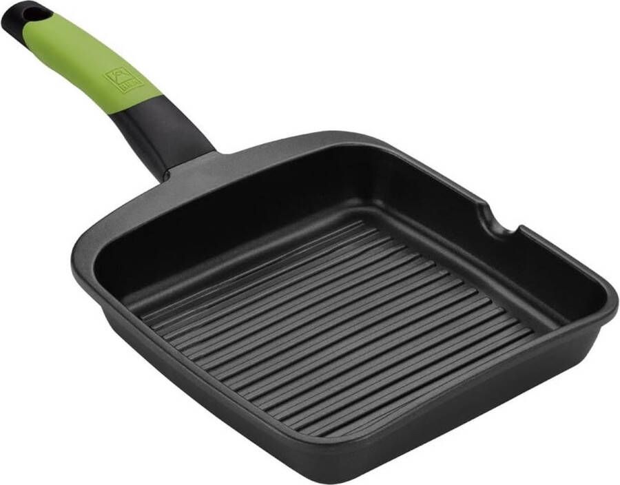 Platte grillpan 28 cm gegoten aluminium met klassieke Teflon-antiaanbaklaag