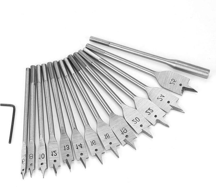 Platte Houtboren Set 15 stks 6-25mm Carbon Staal Hex Shank Spade Houtboren Hole Cutters Gereedschap voor Houtbewerking Power Tools