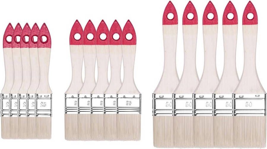 Platte kwastenset 15-delig breedte 1 inch 5 stuks breedte 3 8 cm 5 stuks breedte 5 cm 5 stuks schilderkwastenset met houten handvat lakpenseel 15 stuks serie *30*