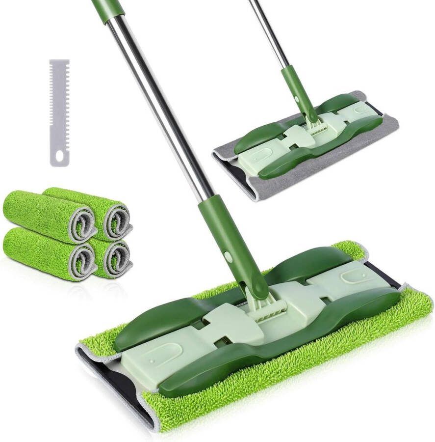Platte microvezel vloerdweil 4 wasbare pads 151 cm lang handvat dubbelzijdig nat en droog laminaat houten vloer stofdweil