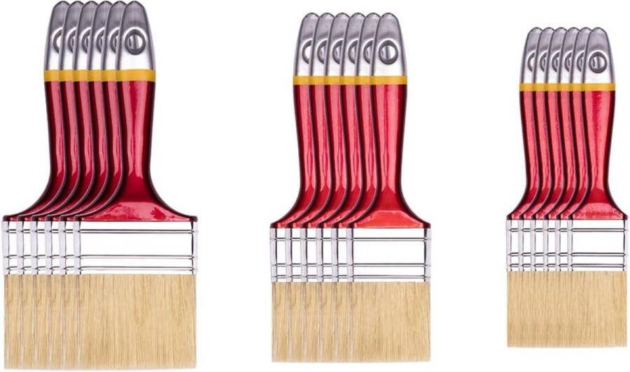 Platte penselen set 18-delig 6 stuks – 25 50 of 75 mm breed schilderpenselen set met houten handvat verfkwast serie *33* 18 stuks penseelset A0283-030500