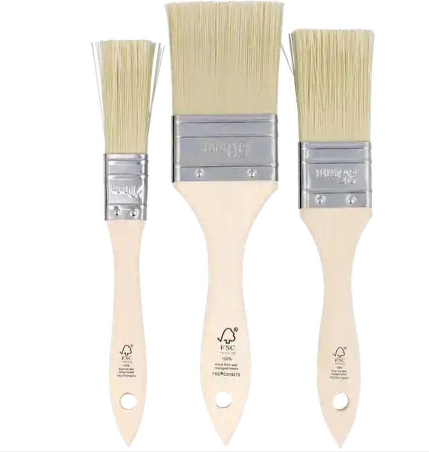 Platte Verfkwasten Set 20 35 en 50 mm FSC -gecertificeerd Hout