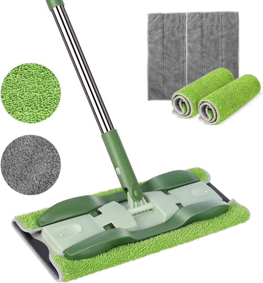 Platte vloerwisser dweil met 150 cm lange steel incl. 4 herbruikbare wisserpads microvezel wismop vloerwisser voor tegels hardhout laminaat verzendschraper
