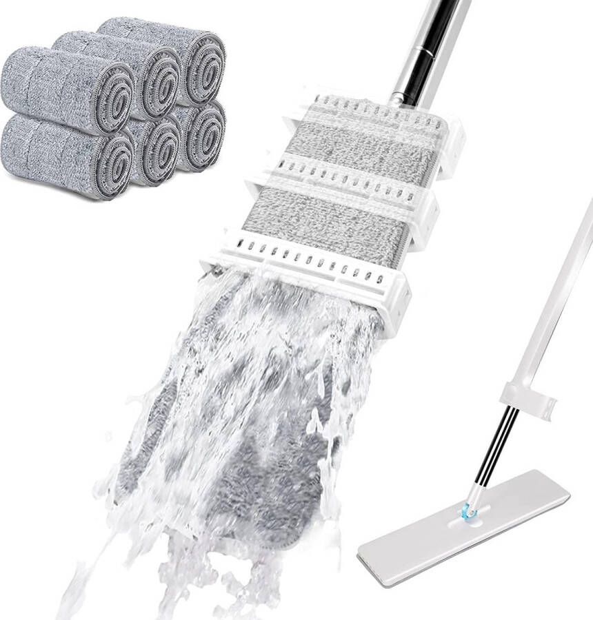 Platte vloerwisser platte mop met 6 microvezel moppads en 123 cm roestvrijstalen handgreep 127 cm platte mop voor hardhout laminaat tegels marmer