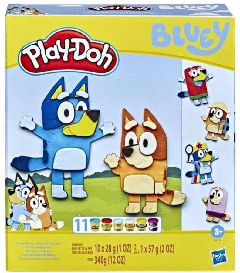 Play-Doh Bluey Coffet vermomt zichzelf met 11 potten met modelleringsdeeg