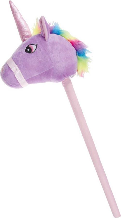 Merkloos Sans marque Pluche eenhoorn stokpaardje paars 80 cm Speelgoed unicorn stokpaardjes met regenboog manen