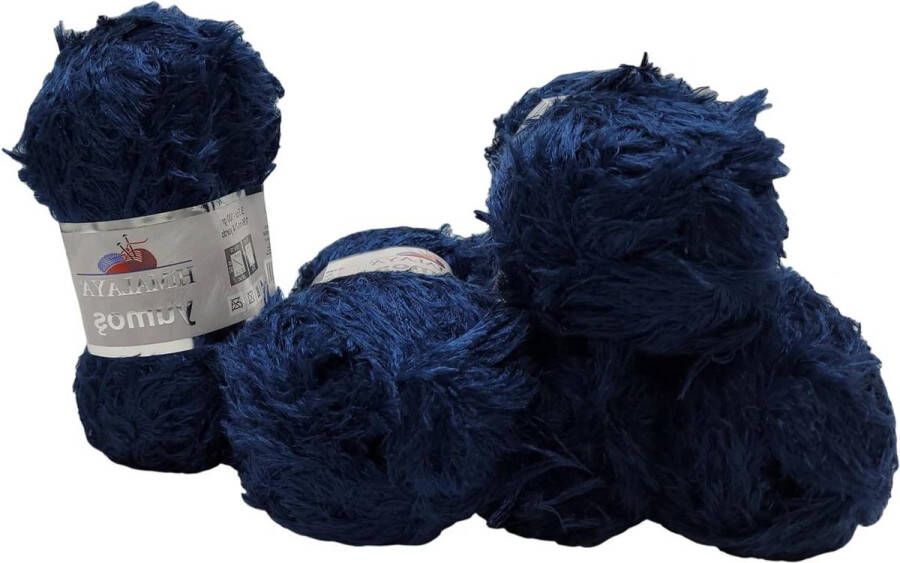 Pluche garen franjes breiwol donkerblauw 60058 Yumos