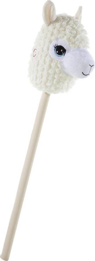 Pluche lama alpaca stokpaardje creme 74 cm Speelgoed lama alpaca stokpaardjes met houten stok