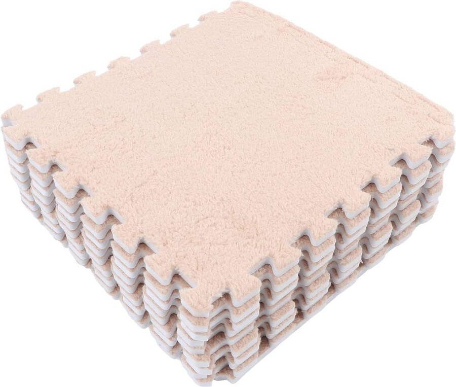 Pluche puzzelmat van schuimrubber zacht dik verdeeld in elkaar grijpend pluche schuimmat voor de kamer (licht gebruind) #913 10 stuks