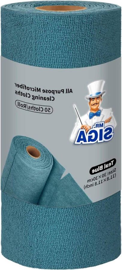 Pluisvrije Microvezeldoeken op rol Herbruikbare Schoonmaakdoekjes Value Pack van 50 Keukenhanddoeken Lichtblauw