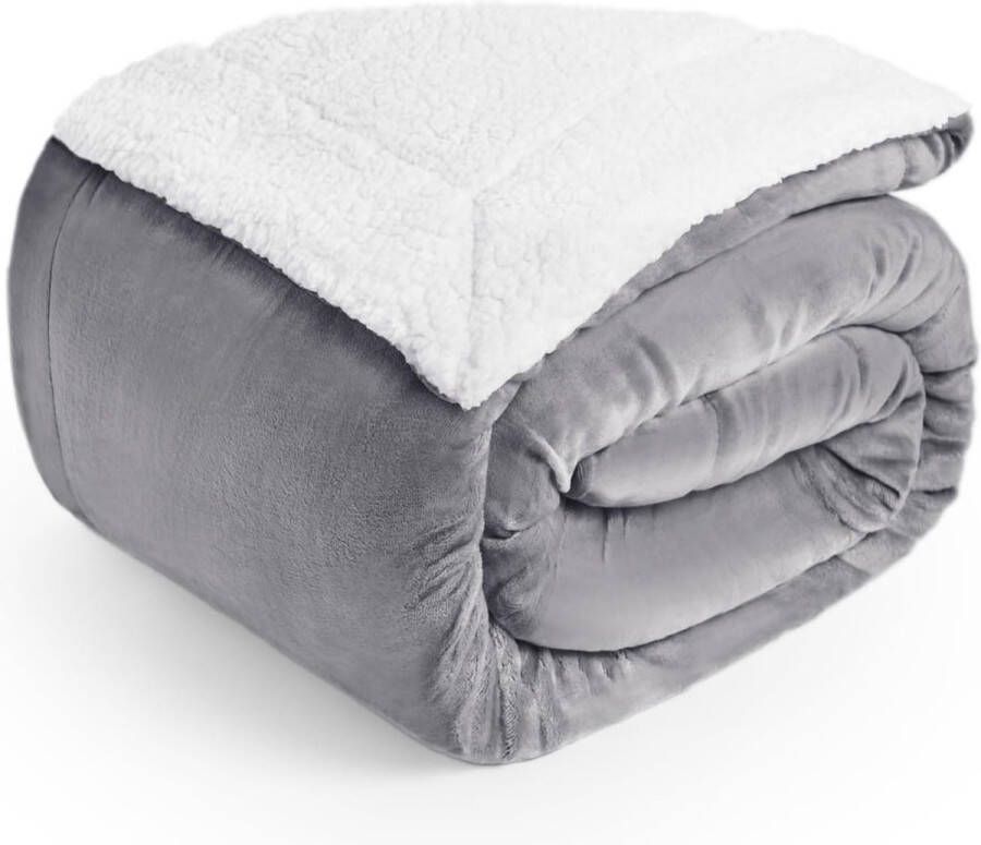 Pluizige Sherpa deken hoogwaardige deken fleece deken superzachte fleecedeken als bankhoes sprei of woonkamerdeken 220 x 240 cm grijs