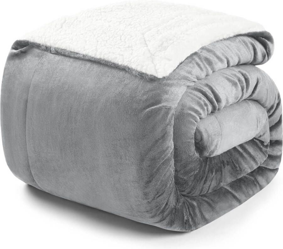 Pluizige Sherpa deken hoogwaardige deken fleece deken superzachte fleecedeken als bankhoes sprei of woonkamerdeken 220 x 240 cm grijs