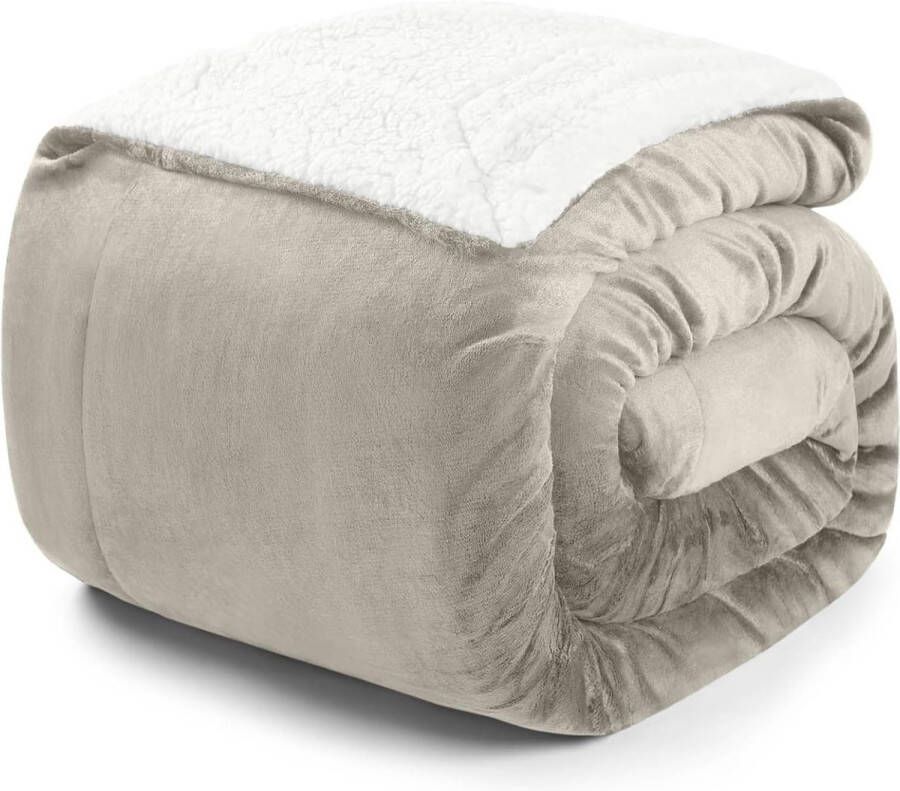 Pluizige Sherpa deken hoogwaardige deken fleece deken superzachte fleecedeken als bankhoes sprei of woonkamerdeken 150 x 200 cm Beige