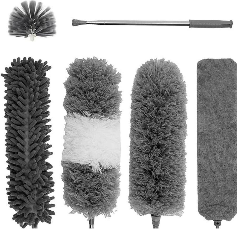 Plumeau – Ragebol met Telescoopsteel – Uitschuifbaar – Duster – Stoffer – Microvezel – Multifunctioneel – Wasbaar – Stofdoek – Grijs