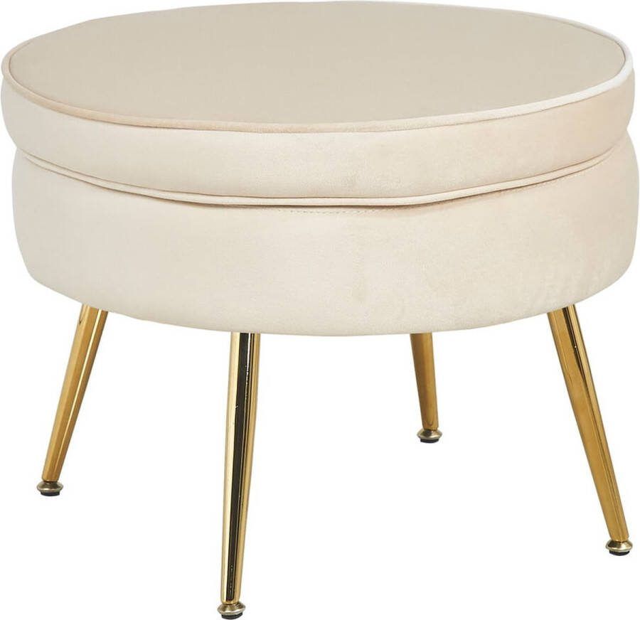 Poef Chanelle Beige Velours Breedte 52 cm Diepte 52 cm Hoogte 41 cm